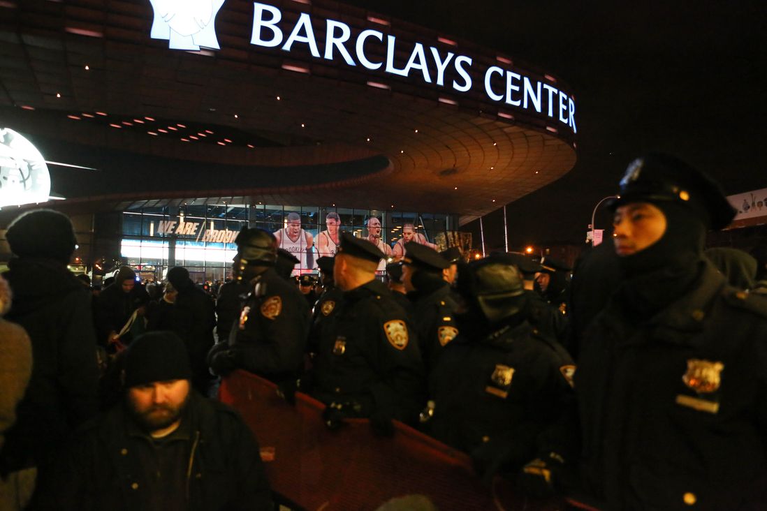 There was one arrest, after some demonstrators entered the subway station closest to the Barclays Center and were forced back upstairs by police.<br>